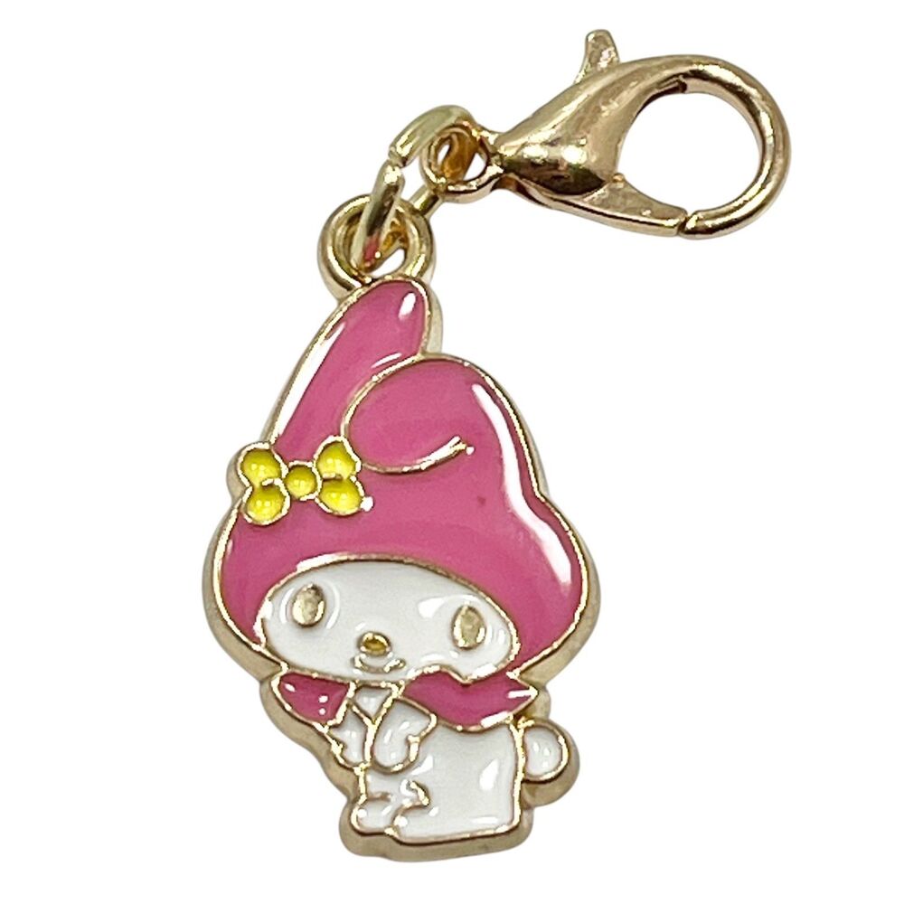 Hello Kitty My Melody Charm Clip On Zipper Pull Bag Purse Pink Enamel Gold Tone